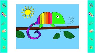 How to draw a cute cartoon chameleon  Easy drawing [upl. by Mallina9]