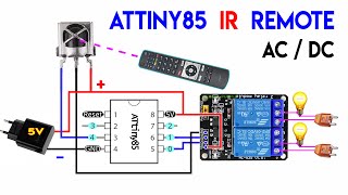 ATtiny85 Relay Control with IR Remote  2Channel IR Remote Control System Using ATtiny85 [upl. by Riella]