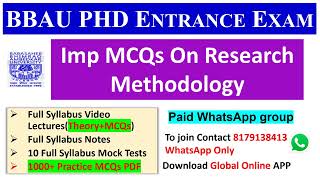 BBAU PhD Entrance Exam 202122  Most Expected MCQs On Research Methodology  PhD Entrance Exam 2022 [upl. by Ataliah]