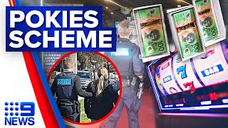 Three charged over alleged 47 million pokies moneylaundering scheme  9 News Australia [upl. by Tebor347]