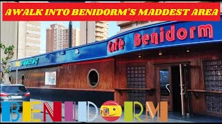 Benidorm Info Walk🇬🇧💬🍺SINATRAS CAFE B MILLERS amp New Town Hotels PerlaOrange amp Arcos🏨🎶 benidorm [upl. by Meg36]