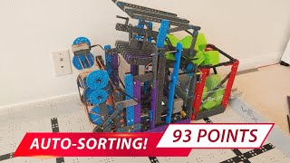 93 points  Autosorting VEX IQ Full Volume Landslide Robot by Ben Lipper [upl. by Okimik]