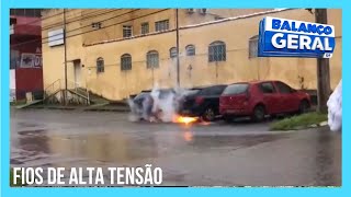 Fios de alta tensão explodem e atingem carros em Sobradinho no DF  Balanço Geral DF [upl. by Siurtemed]