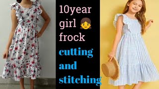 10 Year girls frock cutting and stitching frock designs for girlsfrock ki cutting frill frock [upl. by Rfinnej]