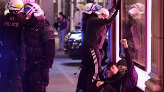 Second night of anticurfew protests in Montreal met with heavy police presence [upl. by Fillander]