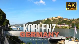 Koblenz  Germany  Walk on Rhine River Bank  Fortress Ehrenbreitstein  Cable Car  4K [upl. by Ttreve622]