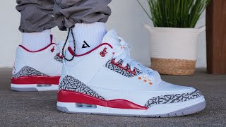 Air Jordan 3 CARDINAL RED Review amp On Feet [upl. by Katushka657]