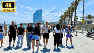 Barcelona Walking Tour☀️ Sunday Spring Walk in Barcelona  From the Beach to the Rambla 4K [upl. by Aiouqes]