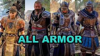 Assassins Creed Valhalla  All Armor Sets Showcase Male amp Female Version [upl. by Aremihc]