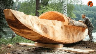 Man Transforms Massive Log into Amazing Boat  Start to Finish Build by Advoko [upl. by Olnton]