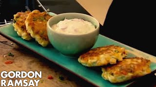 Sweetcorn Fritters and Yoghurt Dip  Gordon Ramsay [upl. by Penn]