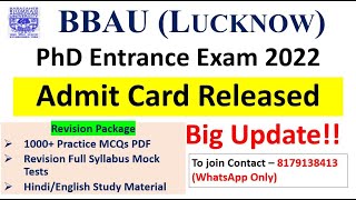 BBAU PhD Admission 2022 BABASAHEB BHIMRAO AMBEDKAR UNIVERSITYAdmit Card ReleasedHow to Crack Exam [upl. by Ydnor]