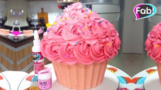 BOLO EM FORMATO DE CUPCAKE GIGANTE 🧁🧁🧁  TUTORIAL BIG CUPCAKE 💗💗💗 [upl. by Pejsach695]