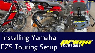 Yamaha FZS V3  Touring Setup  Easy Installation  By Primo Customs India [upl. by Anna]