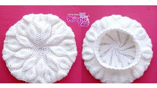 Como tejer la Boina N° 47 y gorro a crochet en punto hojas en relieve para niñas y damas paso a paso [upl. by Plume]