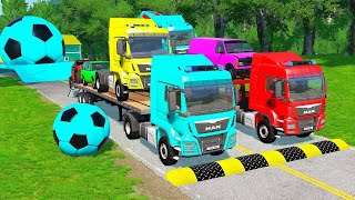 TRANSPORTING PIXAR CARS amp FRUITS WITH COLORED amp JOHN DEERE vs CLAAS vs TRACTORS  BeamNGdrive 962 [upl. by Assenat]