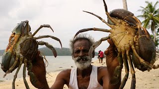 KING of CRAB  Full Crab Fry Prepared by my daddy Arumugam  Village food factory [upl. by Tnilc]