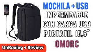 OMorc Mochila Ordenador Portatil 156 Pulgadas Impermeable con Conector Externo USB  Review Español [upl. by Grati]