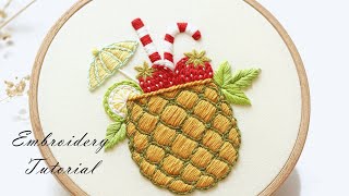 Pineapple design  New summer fruit Embroidery tutorial with PDF Pattern [upl. by Kassi139]