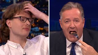 Piers Morgan Eats STEAK In Front Of Vegan Protester [upl. by Yoong]