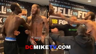 RICHARDSON HITCHINS GETS INTO CHOKE amp SLAP WITH MALIK HAWKINS AT WEIGH IN ON MORRELL FOX UNDERCARD [upl. by Ahsimed295]