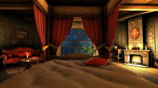 Castle Bedroom with Rain Fireplace and Thunderstorm sounds for 12 hours [upl. by Zane724]