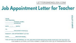 Job Appointment Letter For Teacher  Sample Job Appointment Letter for the Post of Teaching [upl. by Kore]