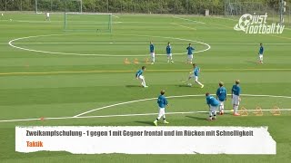 Fussballtraining 1 gegen 1 mit Gegner frontal und Schnelligkeit  Zweikampfschulung  Taktik [upl. by Aileno]