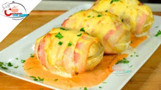 Papas Rellenas Gratinadas y Envueltas en Tocino [upl. by Inhoj]