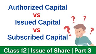 Authorised Capital Issued Capital Subscribed Capital  Issue of Shares Part 3  Class 12 Accounts [upl. by Sirtemed10]