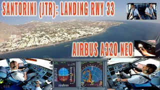 SANTORINI JTR Airbus A320 NEO  Scenic approach landing Rwy 33  Cockpit  pilots  instruments [upl. by Calendre]