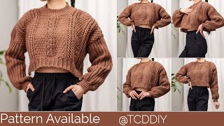 How to Crochet Cropped Cable Stitch Sweater  Pattern amp Tutorial DIY [upl. by Mortie599]