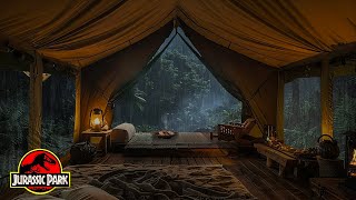 Jurassic Park Ambience  Camping in Forest with Rain on Tent Sound Dinosaur Rampage  Sleep Well [upl. by Kristoffer]