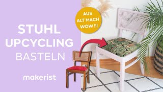 Stuhl upcycling mit Kreidefarbe amp Sitz neubeziehen  makerist easy DIY [upl. by Evvie]