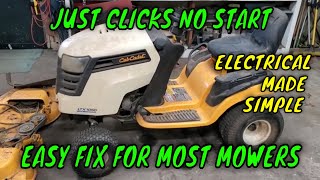 Lawnmower No Start Just Clicks Easy DIY Fix Works On Most Mowers Battery Solenoid or Starter [upl. by Absalom]