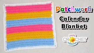 Crochet 6 Patch Stripe Square 12quot Block  Patchwork Calendar Blanket  August [upl. by Attekal]