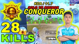 28KILLS😱1VS4 CONQUEROR🔥PRO PLAYER SOLO vs SQUADS PUBG MOBILE [upl. by Vaios]