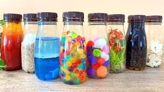 Cómo hacer 8 BOTELLAS SENSORIALES MONTESSORI  Sonidos relajantes  Manualidades y Relajación [upl. by Aerdnaz620]