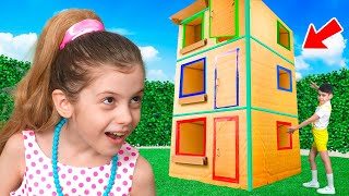 Eva and Giant Cardboard Hotel for kids [upl. by Rochella]