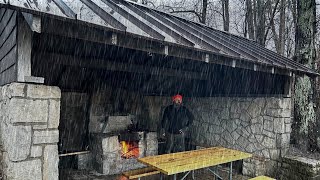 Camping in a Stone Picnic Shelter during a RAIN STORM [upl. by Ylreveb894]