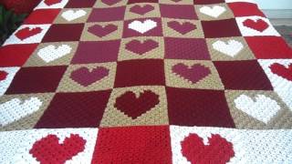 CROCHET C2C HEARTS BLANKET 2017 [upl. by Nosae]