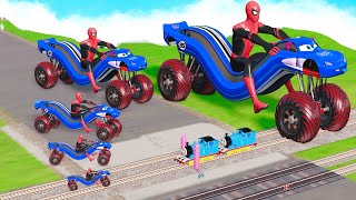 Big amp Small Spiderman on Long Reverse Lightning Mcqueen vs Cylinder Obstacle  BeamNGDrive [upl. by Florentia789]