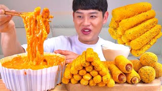 ASMR 치즈로제떡볶이와 뿌링치즈스틱 바사삭 치로스 뿌링치즈볼 뿌링핫도그먹방 Cheese Tteokbokki With Cheese Stick Cheese Ball MUKBang [upl. by Akira]