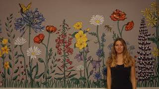 Vægmaleri med blomster i restauranten på Hotel Strandparken i Holbæk [upl. by Helbon]