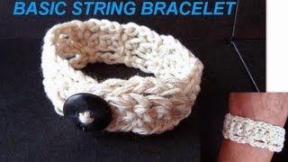 Crochet Basic string bracelet button on bracelet how to diy [upl. by Trautman821]