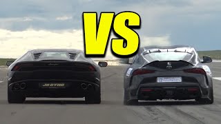 LAMBORGHINI HURACAN vs TOYOTA SUPRA MK5 600hp [upl. by Dougall]