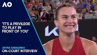 Aryna Sabalenka OnCourt Interview  Australian Open 2024 Semifinal [upl. by Eilhsa]