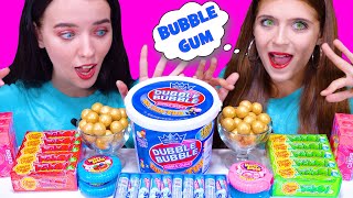 BUBBLE GUM ASMR CHALLENGE by LiLiBu HUBBA BUBBA RACE JENGA WATERBALL RACE [upl. by Keheley]