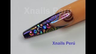 Uñas Acrílicas con Incrustación de pedrería y Espirales camaleónicos  Xnails Peru [upl. by Iggep851]