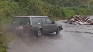 VOLVO WAGON DRIFTS THROUGH PILE OF GARBAGE [upl. by Ynnattirb]